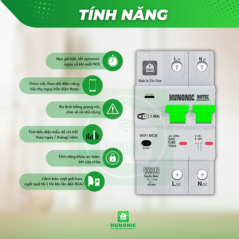 Aptomat Thông Minh Đo Năng Lượng Hunonic Notec